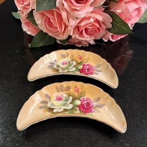 VTG 1950s Lefton Crescent Bone / Oyster Dish - Heritage Brown -NE481 - Set of 2